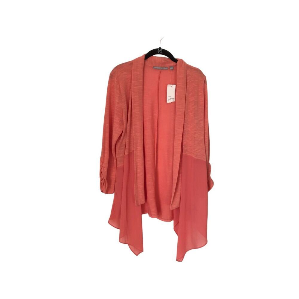 Valerie Stevens Sweater Size Large Guava Open Front Long Raglan Sleeve Cardigan